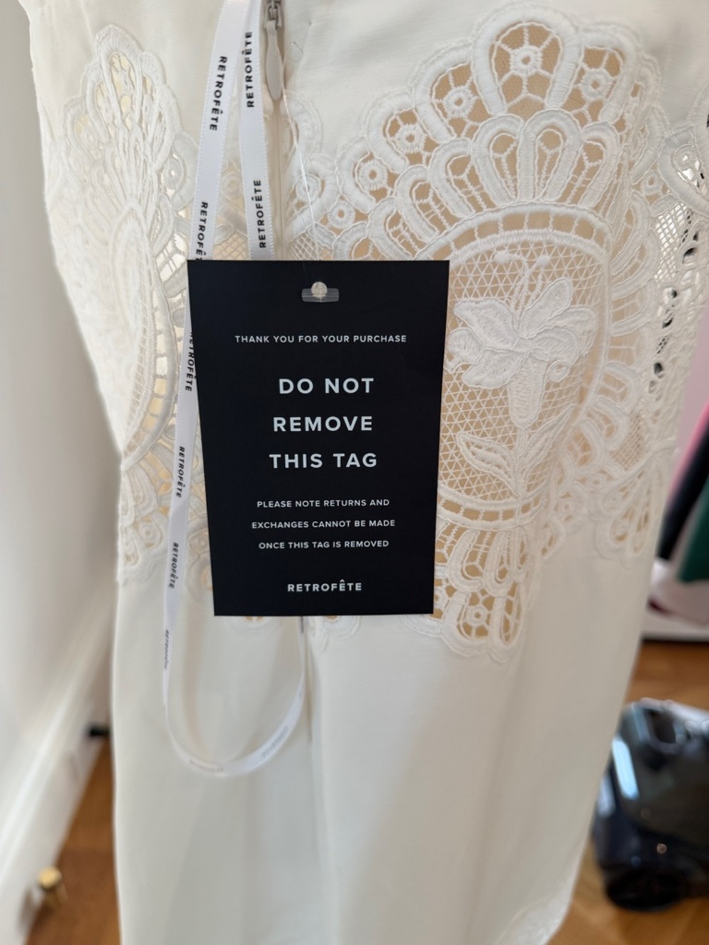 Retrofete White Linen Lace-Trim Mini Slip Dress - Picture 4 of 5